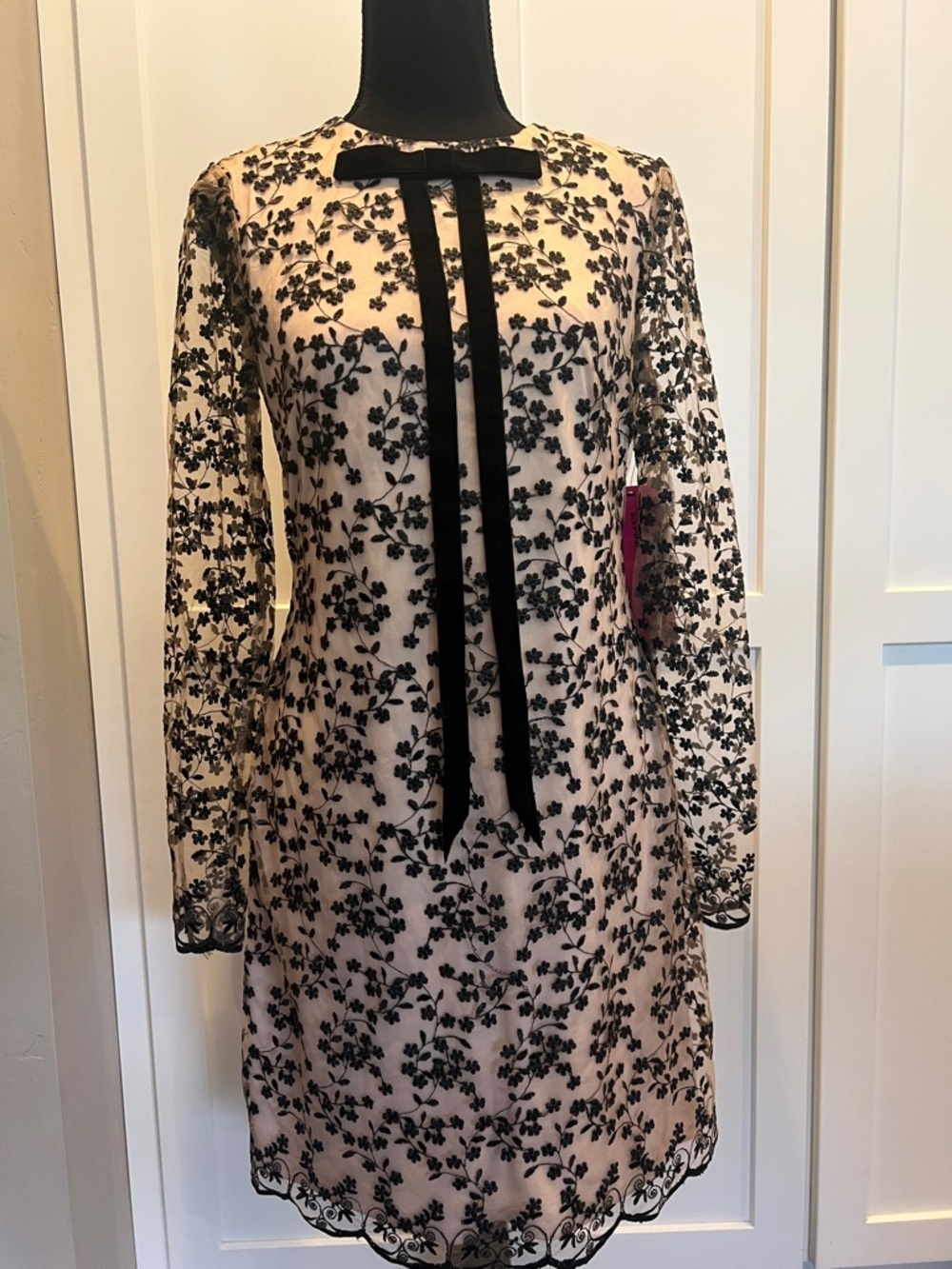NWT Betsey Johnson Floral Embroidered Mini Dress Bow Detail 4